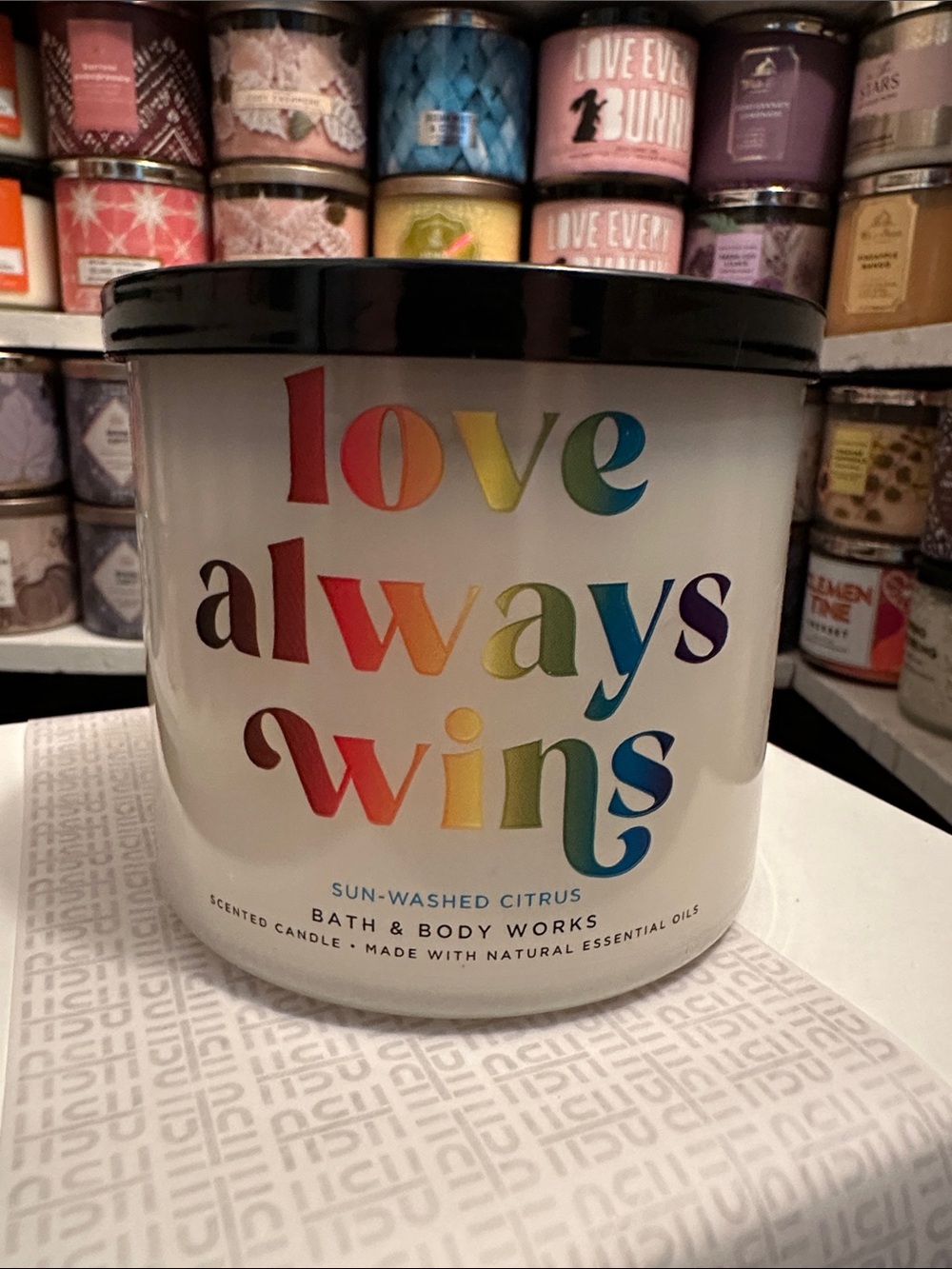 Bath & Body Works White Candle — Rainbow 'Love Always Wins' Sun-Washed Citrus